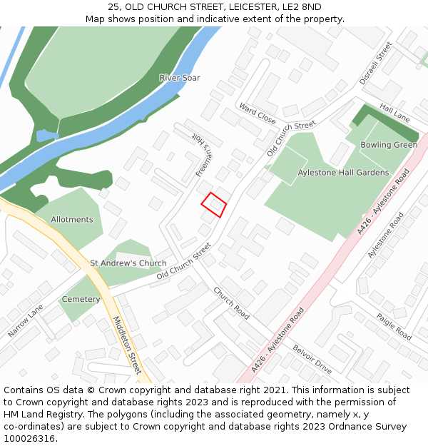25, OLD CHURCH STREET, LEICESTER, LE2 8ND: Location map and indicative extent of plot
