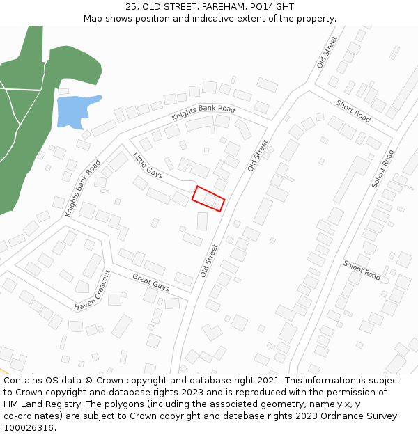 25, OLD STREET, FAREHAM, PO14 3HT: Location map and indicative extent of plot