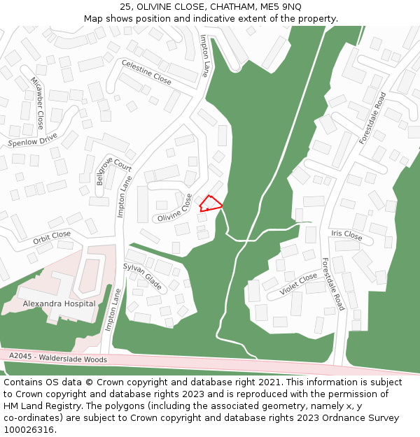 25, OLIVINE CLOSE, CHATHAM, ME5 9NQ: Location map and indicative extent of plot