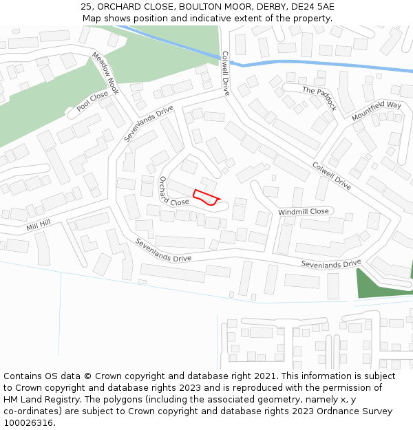 25, ORCHARD CLOSE, BOULTON MOOR, DERBY, DE24 5AE: Location map and indicative extent of plot