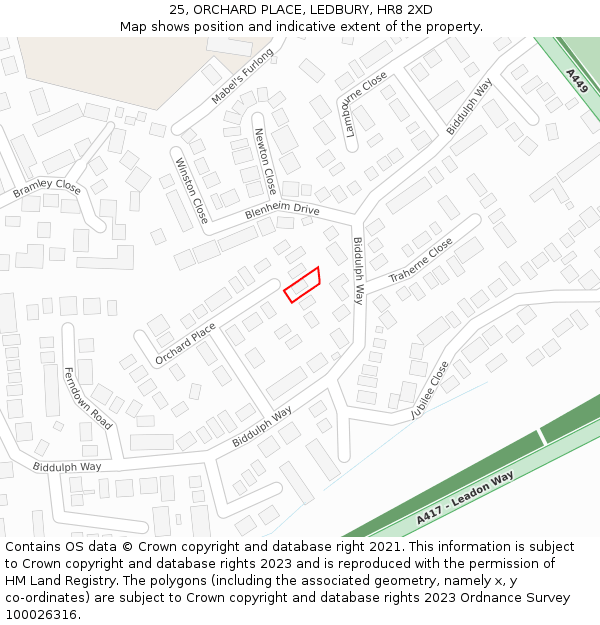 25, ORCHARD PLACE, LEDBURY, HR8 2XD: Location map and indicative extent of plot