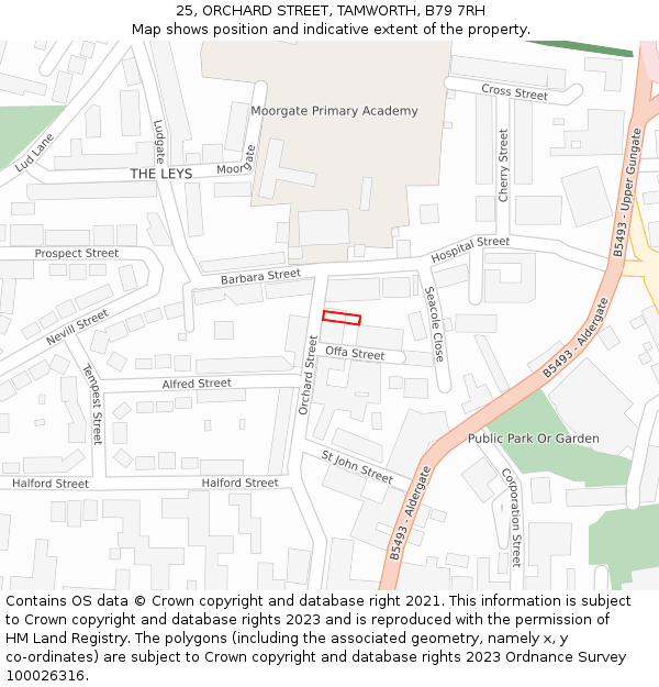 25, ORCHARD STREET, TAMWORTH, B79 7RH: Location map and indicative extent of plot