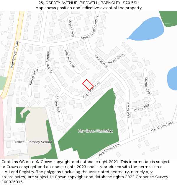 25, OSPREY AVENUE, BIRDWELL, BARNSLEY, S70 5SH: Location map and indicative extent of plot