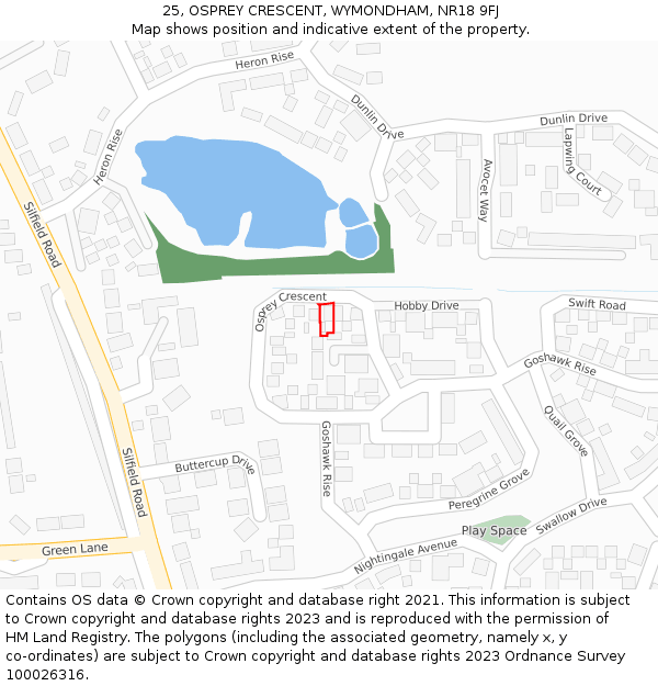 25, OSPREY CRESCENT, WYMONDHAM, NR18 9FJ: Location map and indicative extent of plot