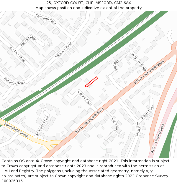 25, OXFORD COURT, CHELMSFORD, CM2 6AX: Location map and indicative extent of plot