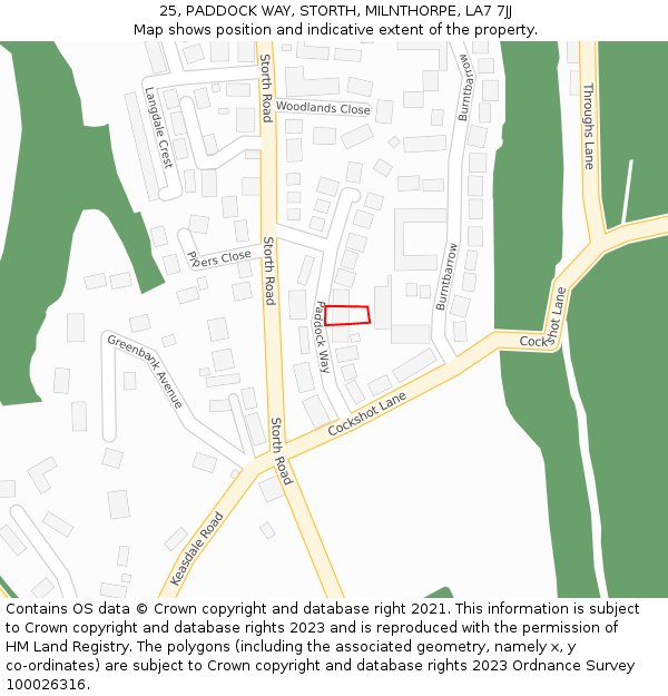 25, PADDOCK WAY, STORTH, MILNTHORPE, LA7 7JJ: Location map and indicative extent of plot