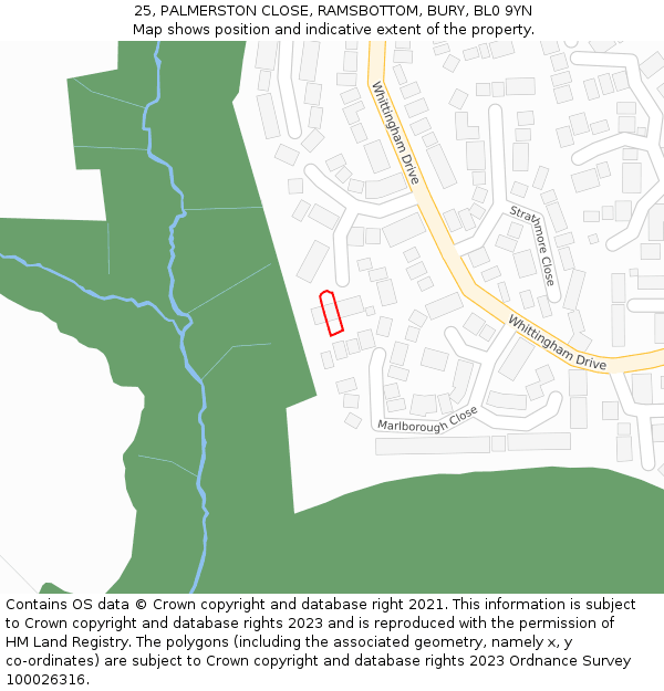 25, PALMERSTON CLOSE, RAMSBOTTOM, BURY, BL0 9YN: Location map and indicative extent of plot