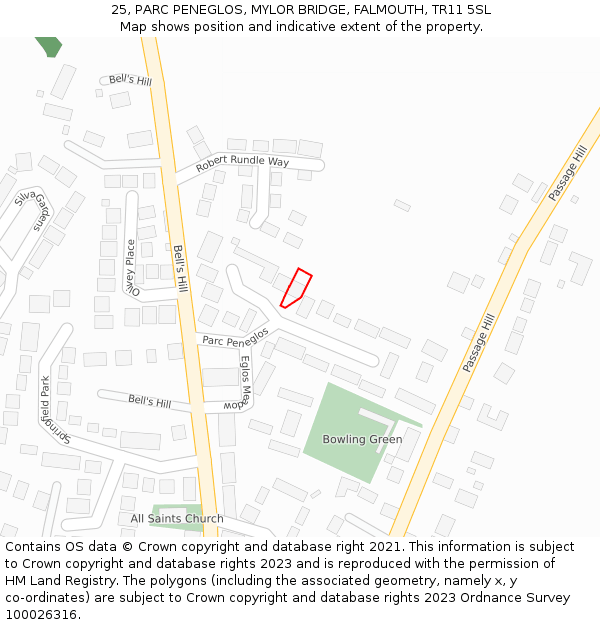 25, PARC PENEGLOS, MYLOR BRIDGE, FALMOUTH, TR11 5SL: Location map and indicative extent of plot