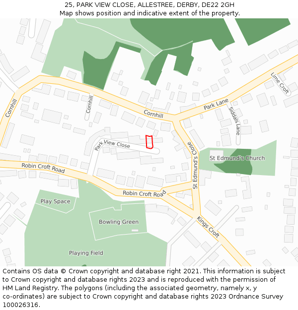 25, PARK VIEW CLOSE, ALLESTREE, DERBY, DE22 2GH: Location map and indicative extent of plot