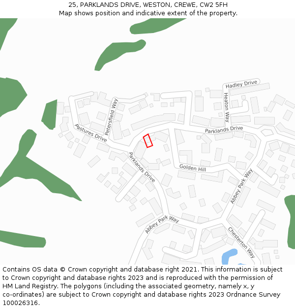 25, PARKLANDS DRIVE, WESTON, CREWE, CW2 5FH: Location map and indicative extent of plot