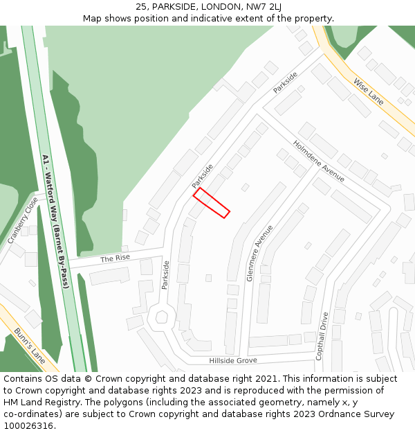 25, PARKSIDE, LONDON, NW7 2LJ: Location map and indicative extent of plot