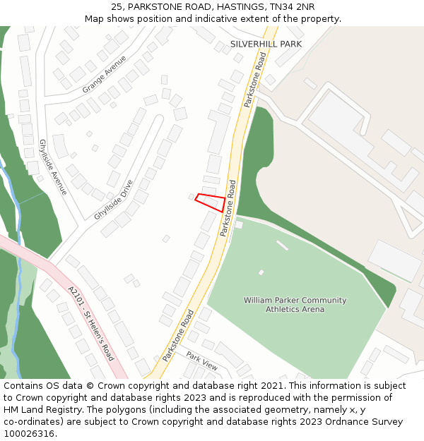 25, PARKSTONE ROAD, HASTINGS, TN34 2NR: Location map and indicative extent of plot