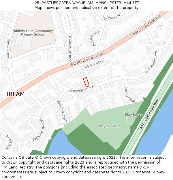 25, PASTUREGREEN WAY, IRLAM, MANCHESTER, M44 6TE: Location map and indicative extent of plot