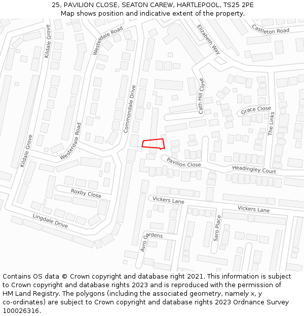 25, PAVILION CLOSE, SEATON CAREW, HARTLEPOOL, TS25 2PE: Location map and indicative extent of plot