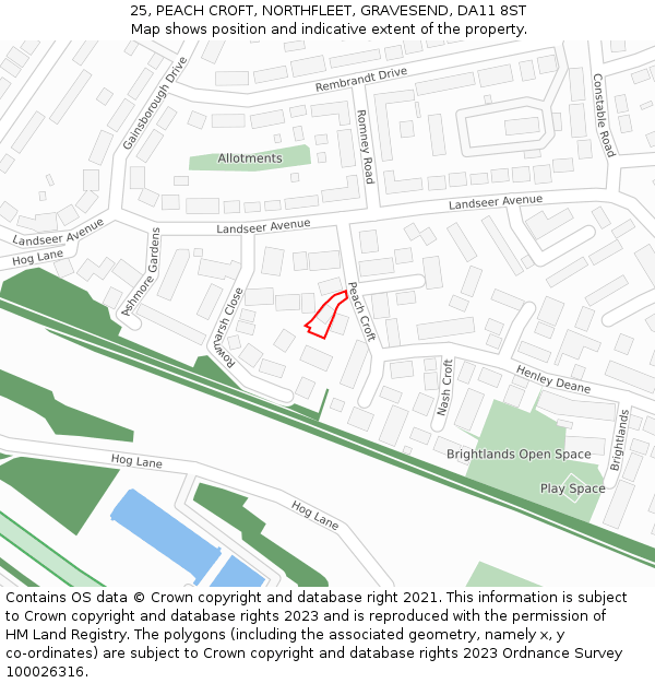 25, PEACH CROFT, NORTHFLEET, GRAVESEND, DA11 8ST: Location map and indicative extent of plot