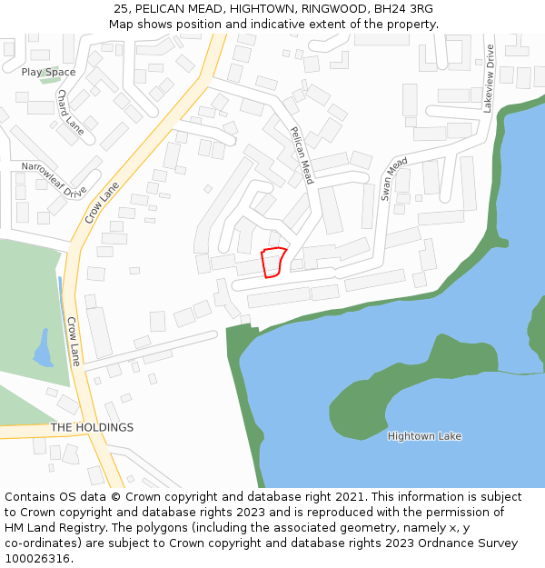 25, PELICAN MEAD, HIGHTOWN, RINGWOOD, BH24 3RG: Location map and indicative extent of plot