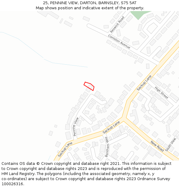 25, PENNINE VIEW, DARTON, BARNSLEY, S75 5AT: Location map and indicative extent of plot