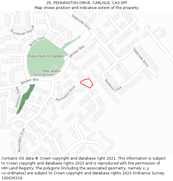 25, PENNINGTON DRIVE, CARLISLE, CA3 0PF: Location map and indicative extent of plot