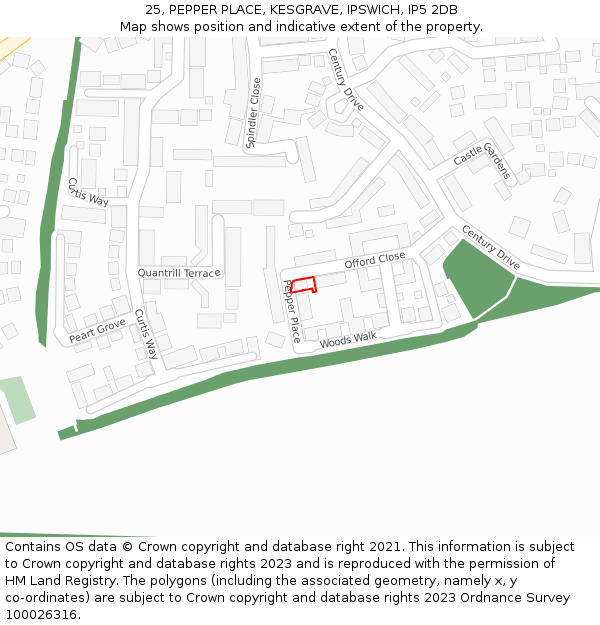 25, PEPPER PLACE, KESGRAVE, IPSWICH, IP5 2DB: Location map and indicative extent of plot