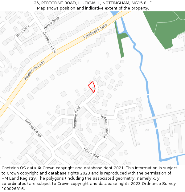 25, PEREGRINE ROAD, HUCKNALL, NOTTINGHAM, NG15 8HF: Location map and indicative extent of plot