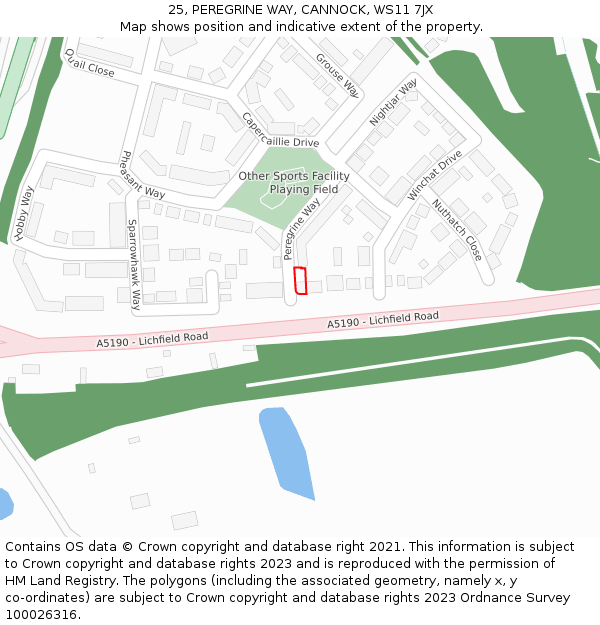 25, PEREGRINE WAY, CANNOCK, WS11 7JX: Location map and indicative extent of plot