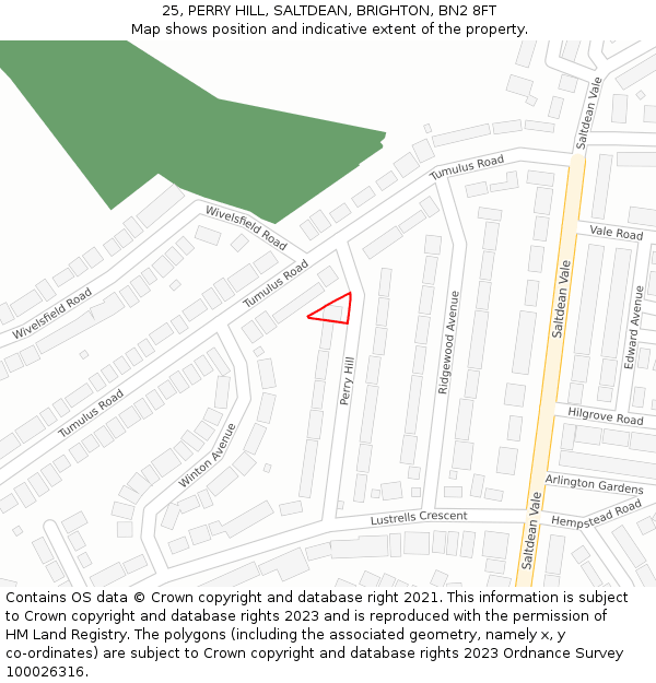 25, PERRY HILL, SALTDEAN, BRIGHTON, BN2 8FT: Location map and indicative extent of plot