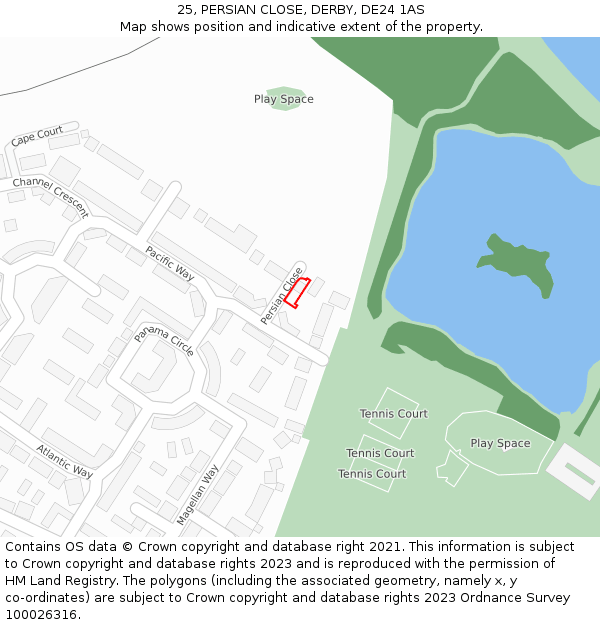 25, PERSIAN CLOSE, DERBY, DE24 1AS: Location map and indicative extent of plot