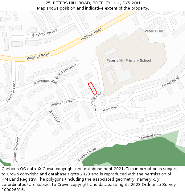 25, PETERS HILL ROAD, BRIERLEY HILL, DY5 2QH: Location map and indicative extent of plot