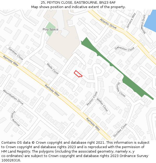 25, PEYTON CLOSE, EASTBOURNE, BN23 6AF: Location map and indicative extent of plot