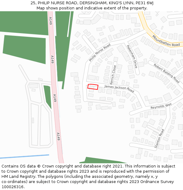 25, PHILIP NURSE ROAD, DERSINGHAM, KING'S LYNN, PE31 6WJ: Location map and indicative extent of plot