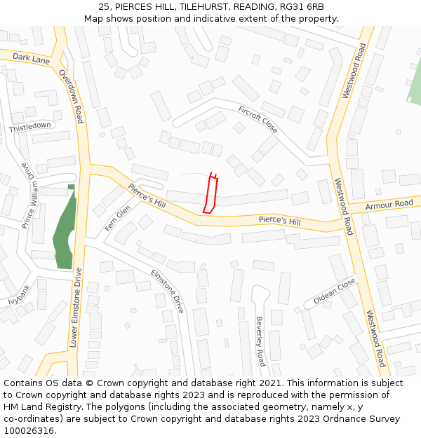 25, PIERCES HILL, TILEHURST, READING, RG31 6RB: Location map and indicative extent of plot