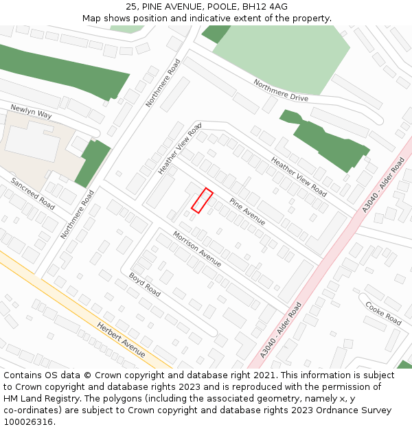 25, PINE AVENUE, POOLE, BH12 4AG: Location map and indicative extent of plot