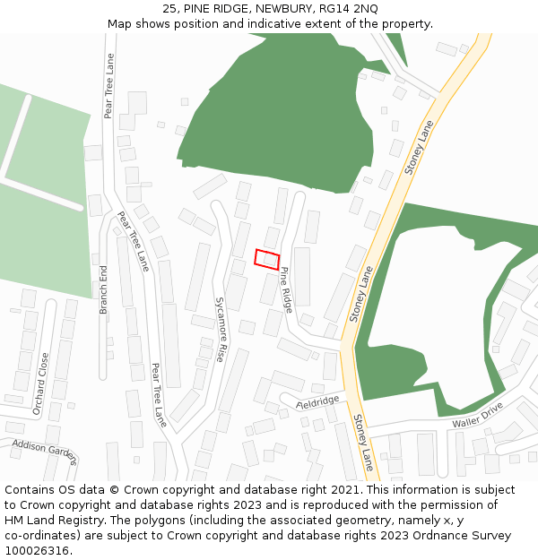 25, PINE RIDGE, NEWBURY, RG14 2NQ: Location map and indicative extent of plot
