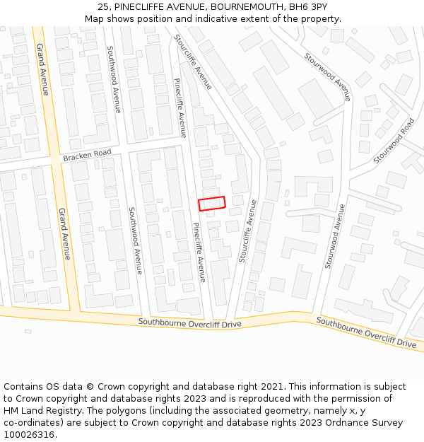 25, PINECLIFFE AVENUE, BOURNEMOUTH, BH6 3PY: Location map and indicative extent of plot