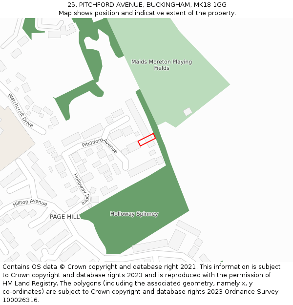 25, PITCHFORD AVENUE, BUCKINGHAM, MK18 1GG: Location map and indicative extent of plot