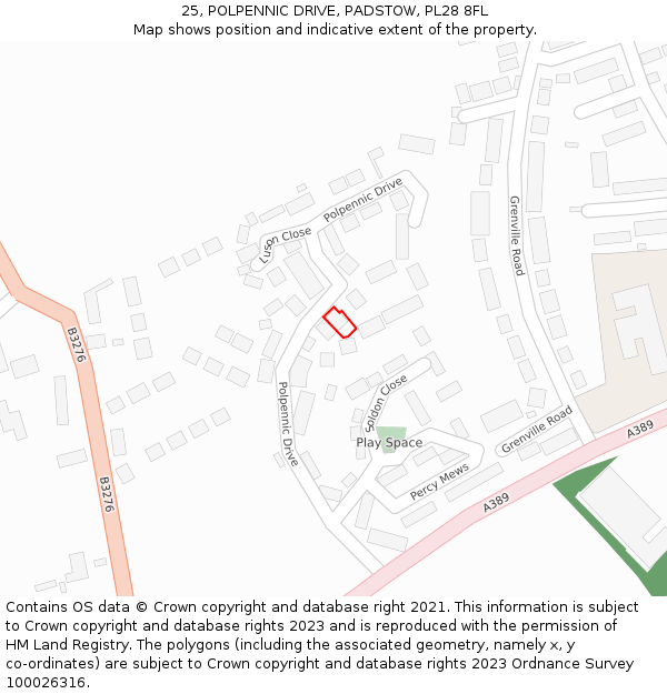 25, POLPENNIC DRIVE, PADSTOW, PL28 8FL: Location map and indicative extent of plot