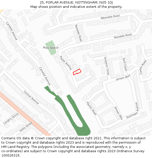 25, POPLAR AVENUE, NOTTINGHAM, NG5 1DJ: Location map and indicative extent of plot