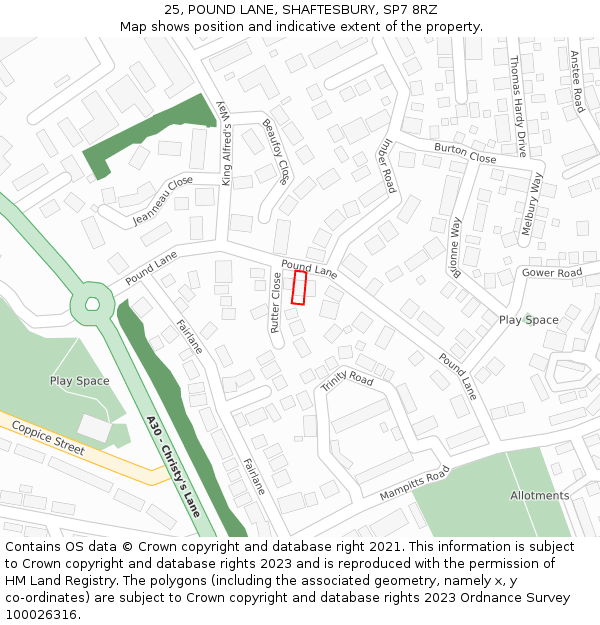 25, POUND LANE, SHAFTESBURY, SP7 8RZ: Location map and indicative extent of plot