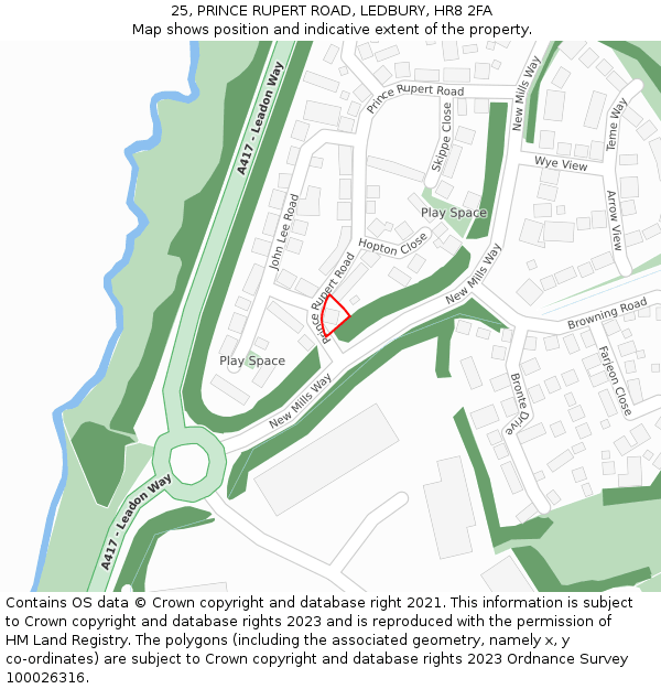25, PRINCE RUPERT ROAD, LEDBURY, HR8 2FA: Location map and indicative extent of plot