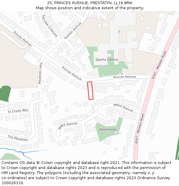 25, PRINCES AVENUE, PRESTATYN, LL19 8RW: Location map and indicative extent of plot