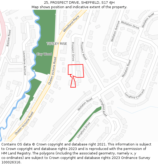 25, PROSPECT DRIVE, SHEFFIELD, S17 4JH: Location map and indicative extent of plot
