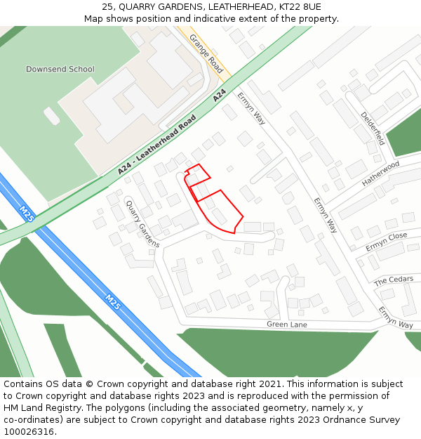 25, QUARRY GARDENS, LEATHERHEAD, KT22 8UE: Location map and indicative extent of plot