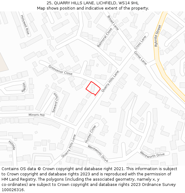 25, QUARRY HILLS LANE, LICHFIELD, WS14 9HL: Location map and indicative extent of plot