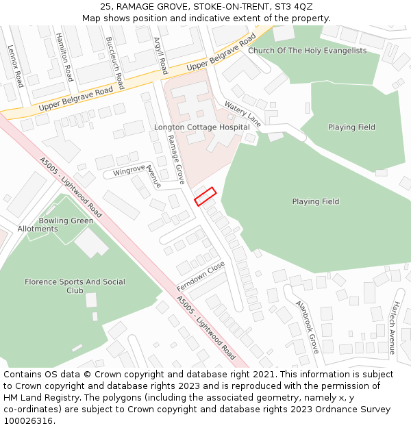 25, RAMAGE GROVE, STOKE-ON-TRENT, ST3 4QZ: Location map and indicative extent of plot