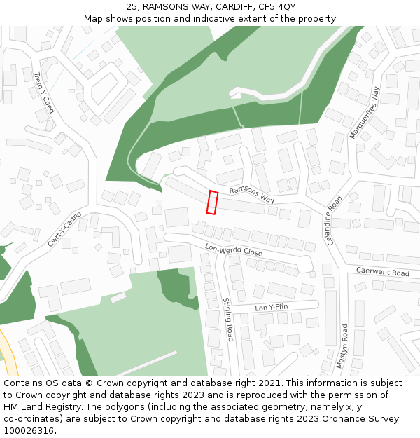 25, RAMSONS WAY, CARDIFF, CF5 4QY: Location map and indicative extent of plot