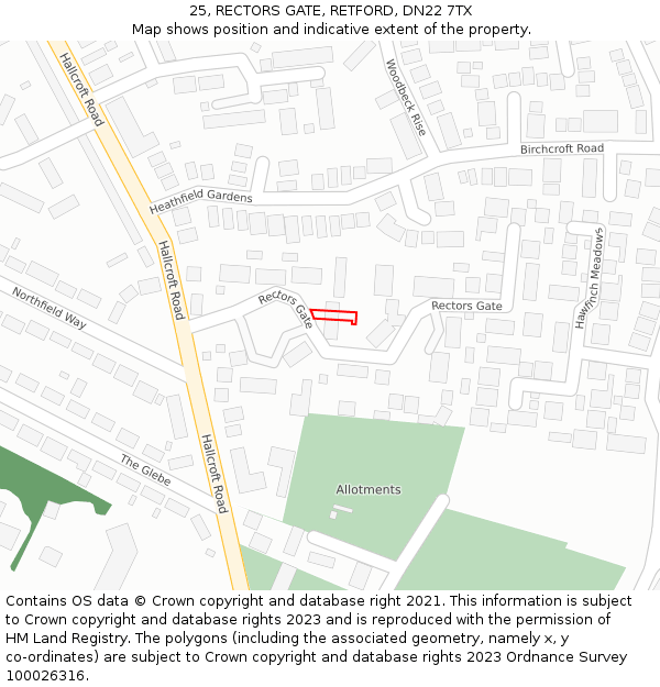 25, RECTORS GATE, RETFORD, DN22 7TX: Location map and indicative extent of plot