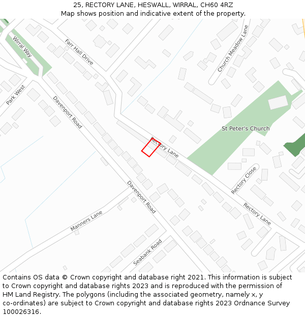 25, RECTORY LANE, HESWALL, WIRRAL, CH60 4RZ: Location map and indicative extent of plot