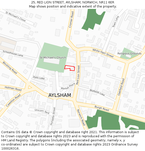 25, RED LION STREET, AYLSHAM, NORWICH, NR11 6ER: Location map and indicative extent of plot