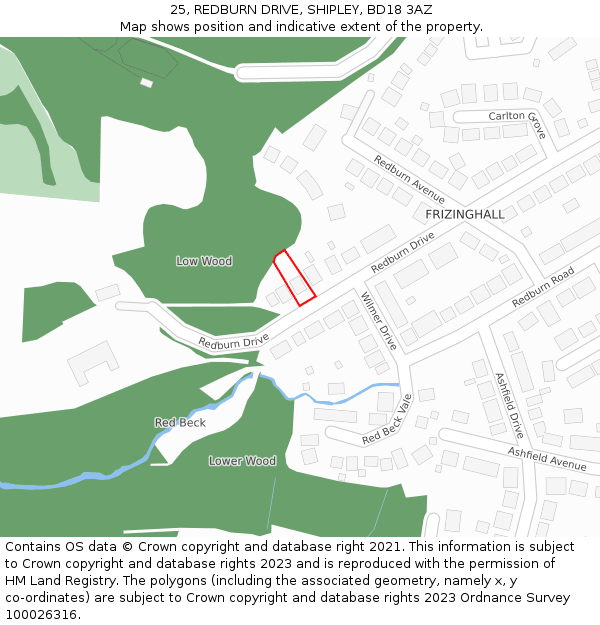 25, REDBURN DRIVE, SHIPLEY, BD18 3AZ: Location map and indicative extent of plot
