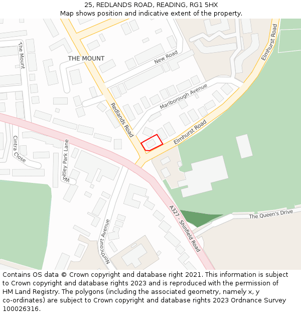 25, REDLANDS ROAD, READING, RG1 5HX: Location map and indicative extent of plot